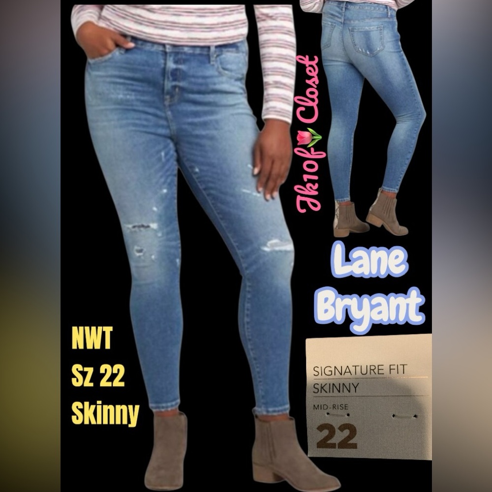 LOWEST🌺 NWT LANE BRYANT Sz22 MID-RISE DISTRESSED SKINNY JEANS